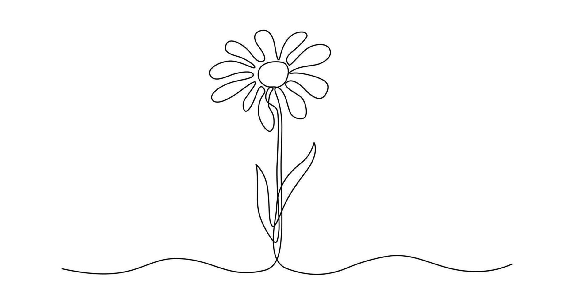 Daisy flower one continuous line doodle illustration. vector