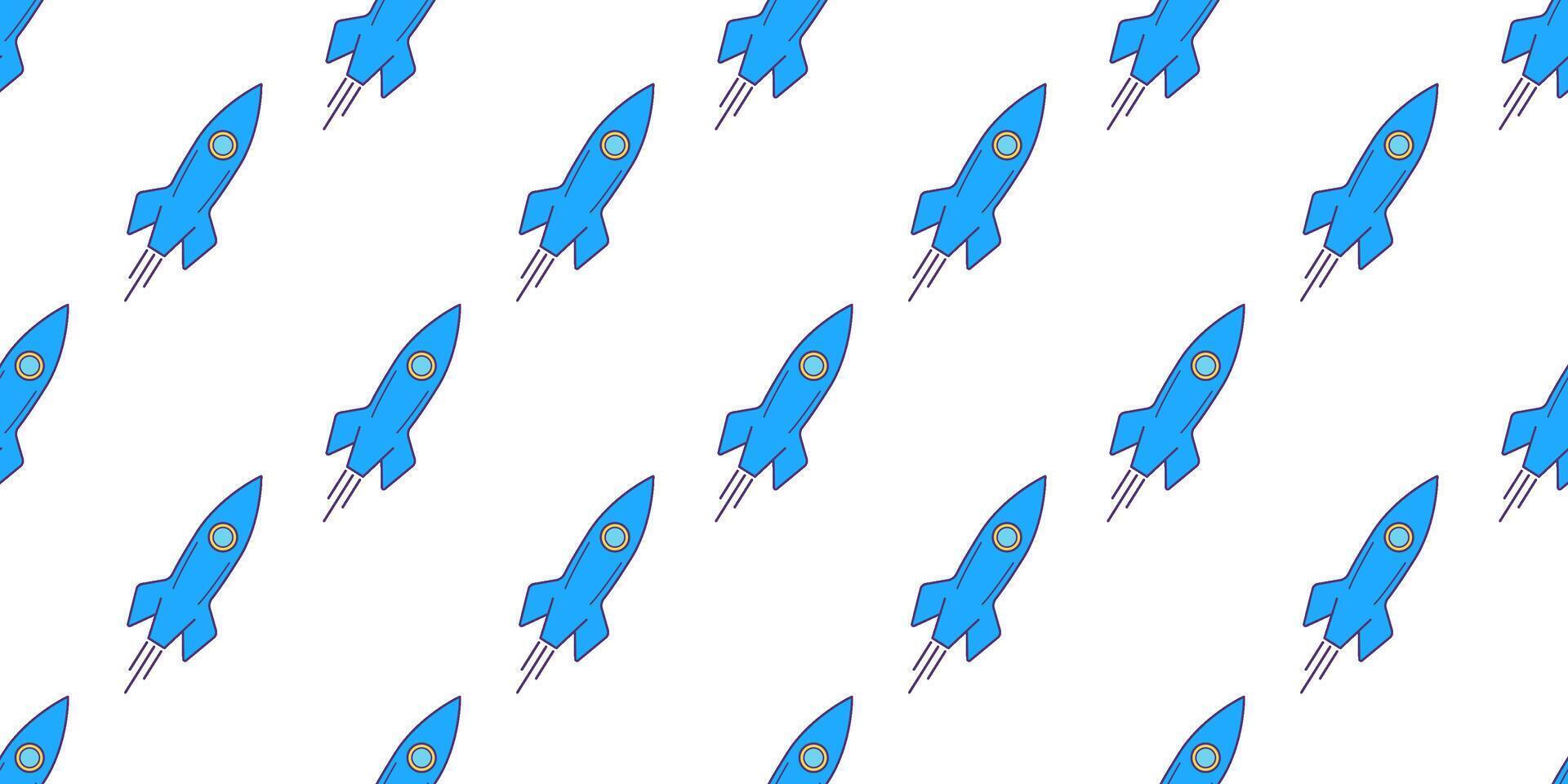 Seamless pattern with space rocket. Childish hand drawn repeat background. Simple allover pattern vector