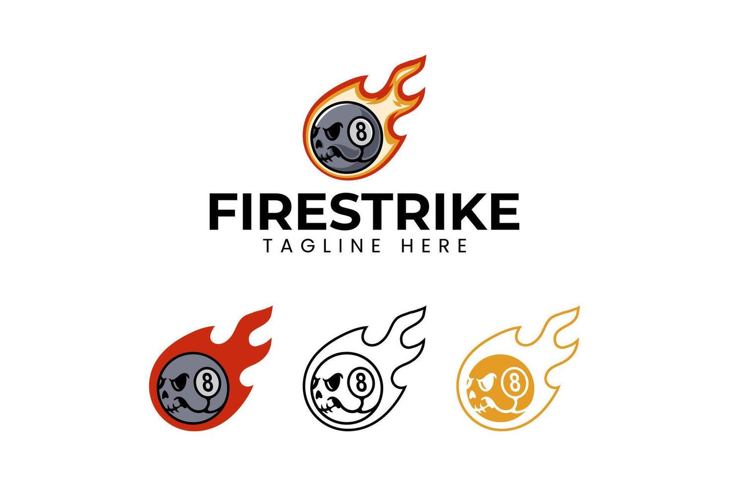 skull with black ball billiard and fire meteor logo design. head skull with 8 ball flame comet modern element design. grim skull snooker ball illustration logo for billiard sport club and tournament vector