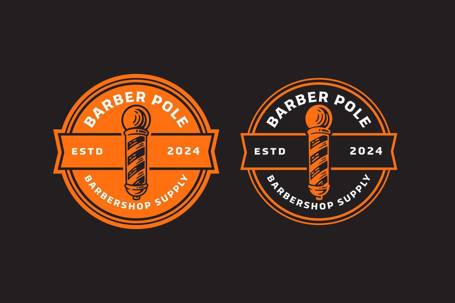 barber pole with ball barber tool retro badge logo design set for barbershop, salon, haircut, shaves, hairdressing, hipster, gentleman, beauty. barber pole with circle lamp vintage emblem logo vector