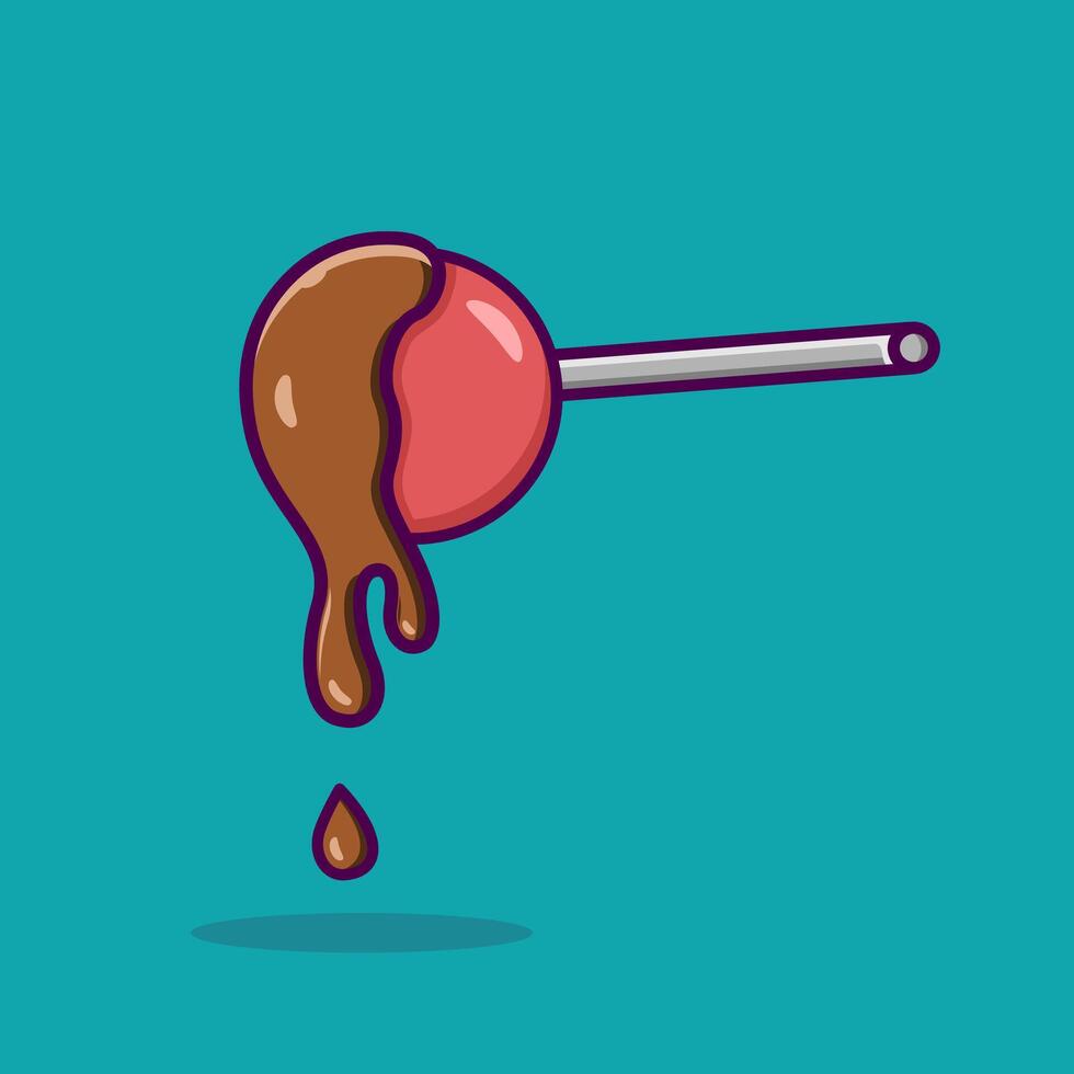 Strawberry flavored lollipop with melted chocolate topping designed in flat cartoon style. Lollipop illustration element icon. vector