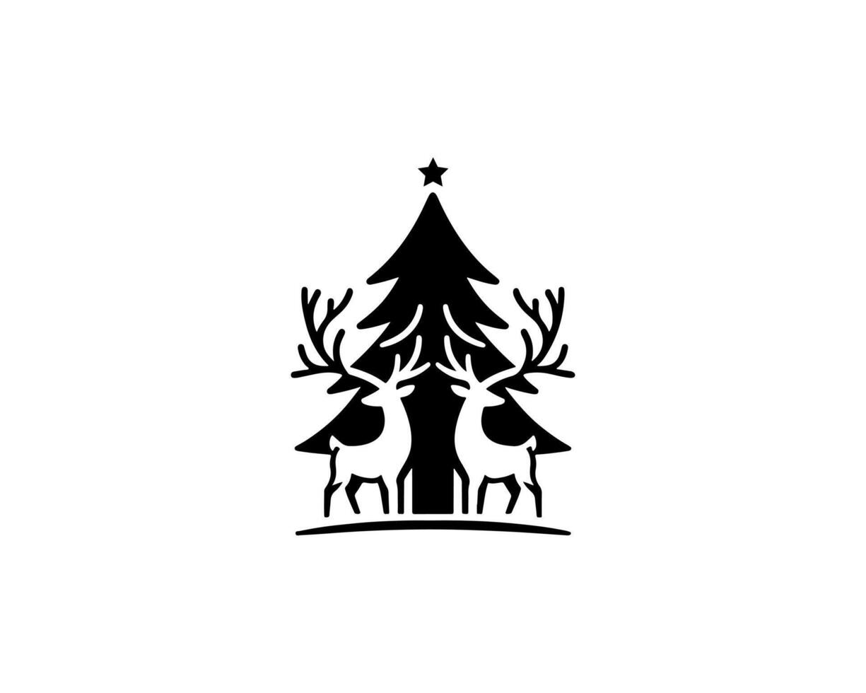 Christmas tree with deer and star on top vector