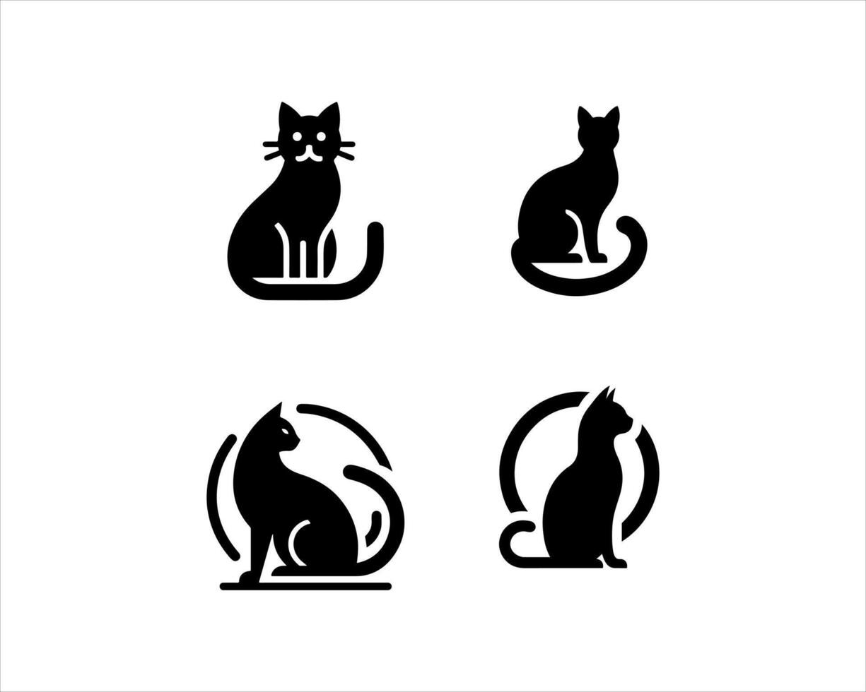 Four black cat icons on a white background vector