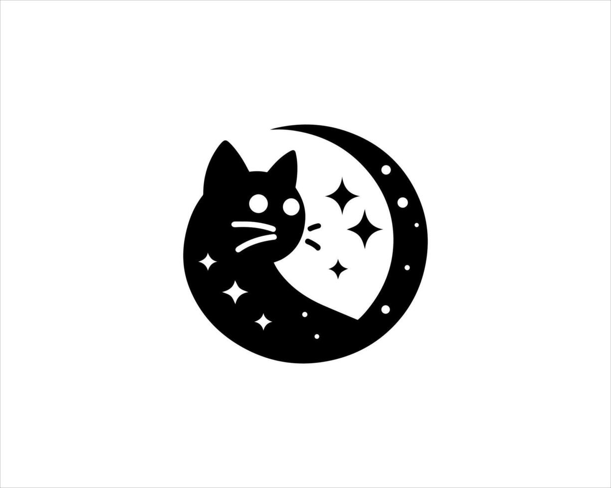 A black cat is sitting on the moon with stars vector