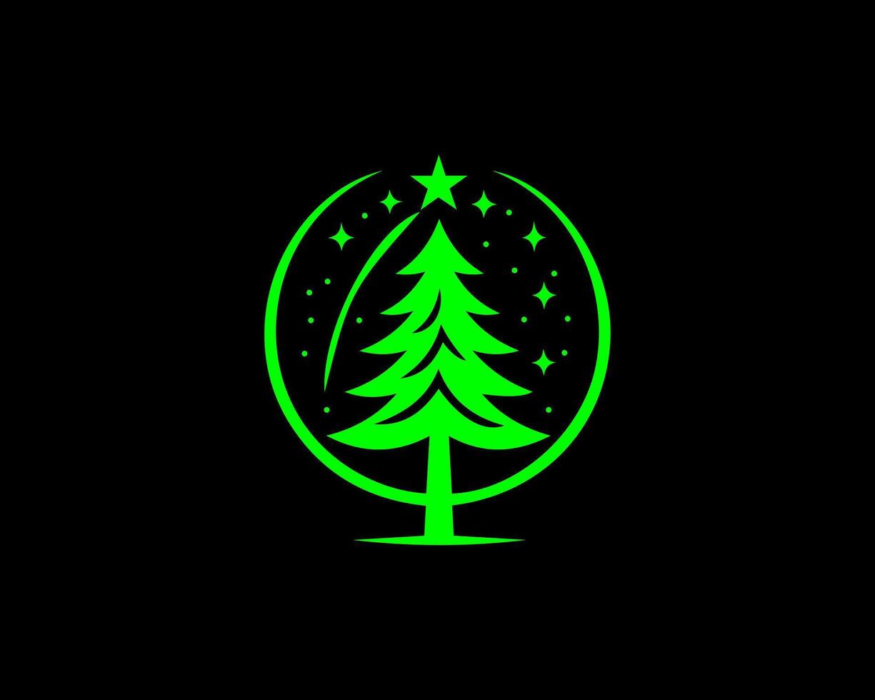 A green christmas tree logo on a black background vector