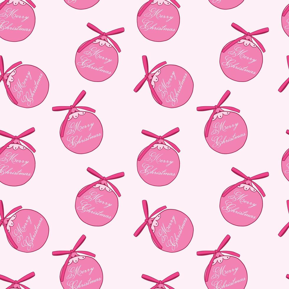 Pink Merry Christmas Bauble Pattern With Festive Design Elements vector