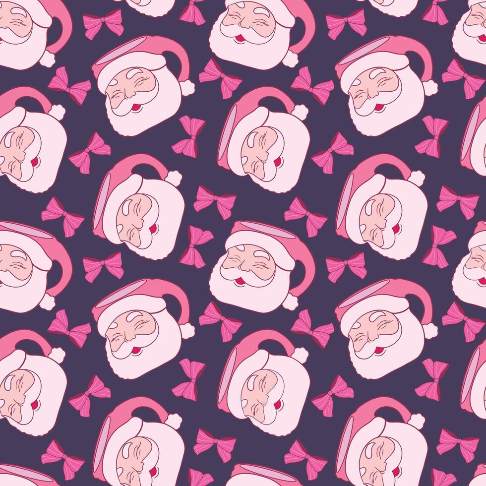 Festive Santa Claus Pattern in Pink with Decorative Bows vector