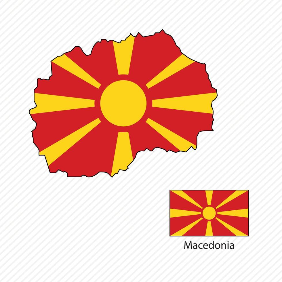 illustration with Macedonia national flag with shape of Macedonia map. Volume shadow on the map vector