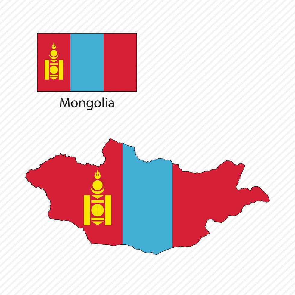 illustration with Mongolia national flag with shape of Mongolia map. Vbyaolume shadow on the map vector