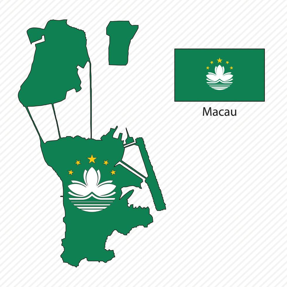 illustration with Macau national flag with shape of Macau map. Volume shadow on the map vector