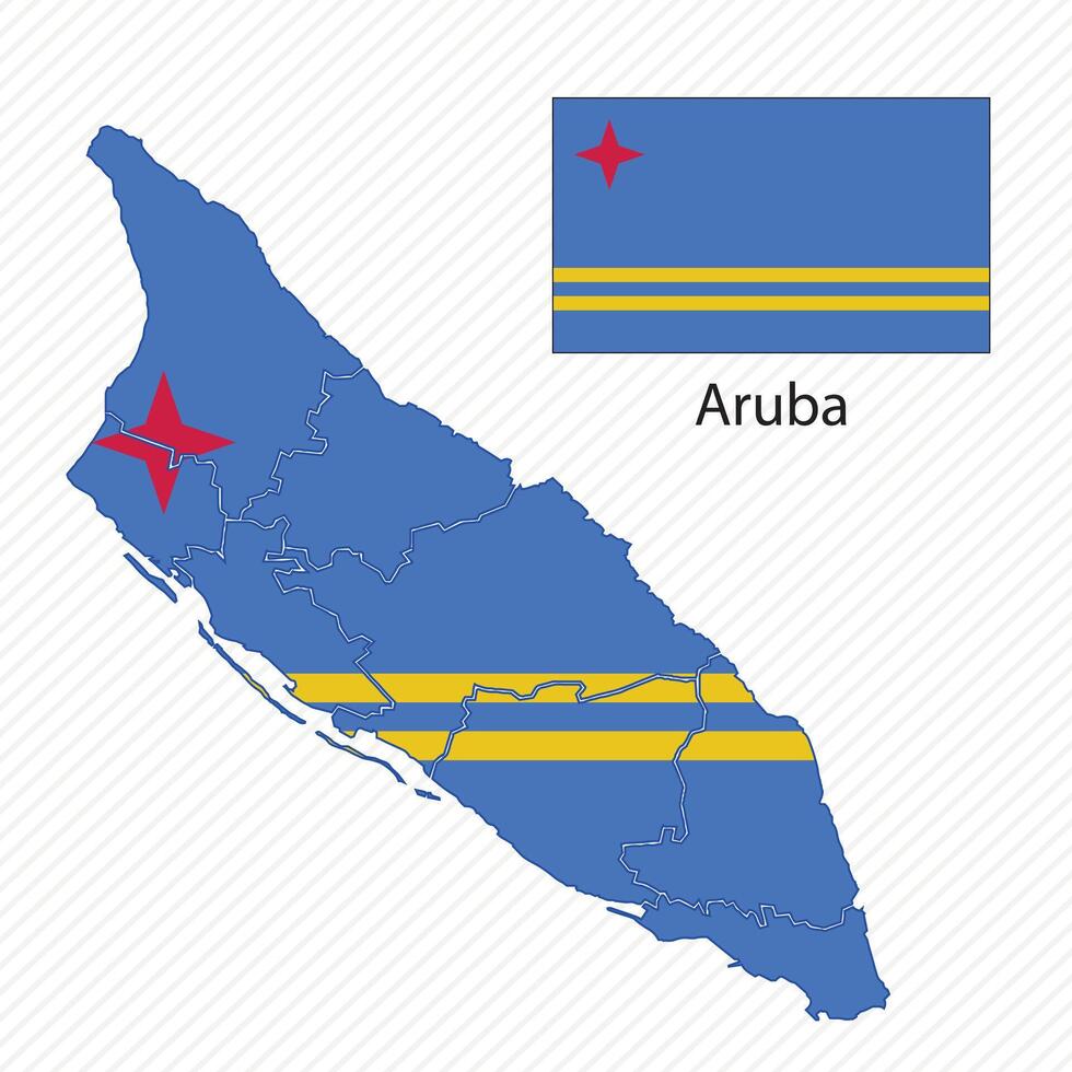 illustration with Aruba national flag with shape of Aruba map. Volume shadow on the map vector