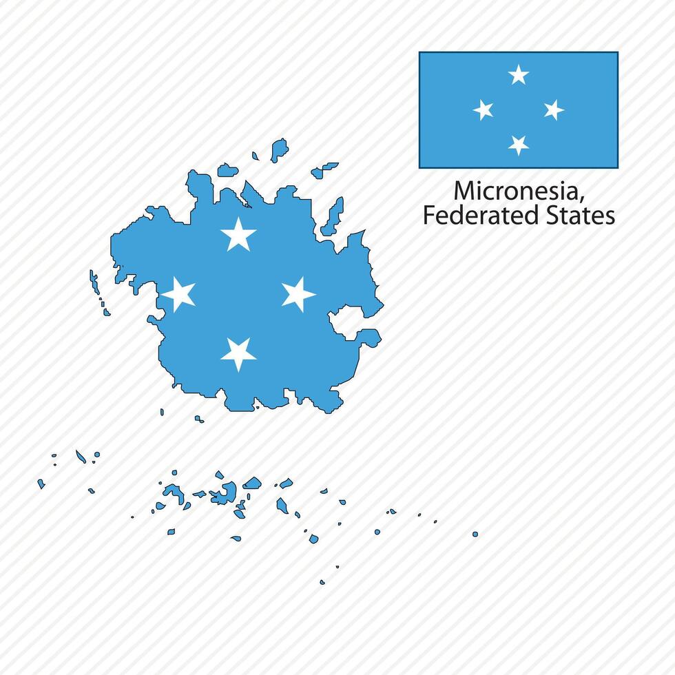 illustration with Micronesia Federated States national flag with shape of Micronesia Federated States map. Volume shadow on the map vector