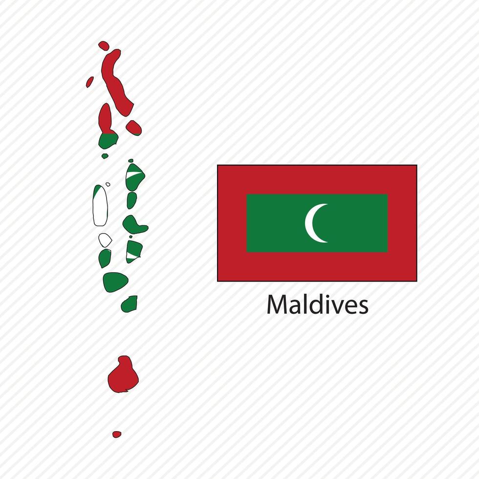 illustration with Maldives national flag with shape of Maldives map vector
