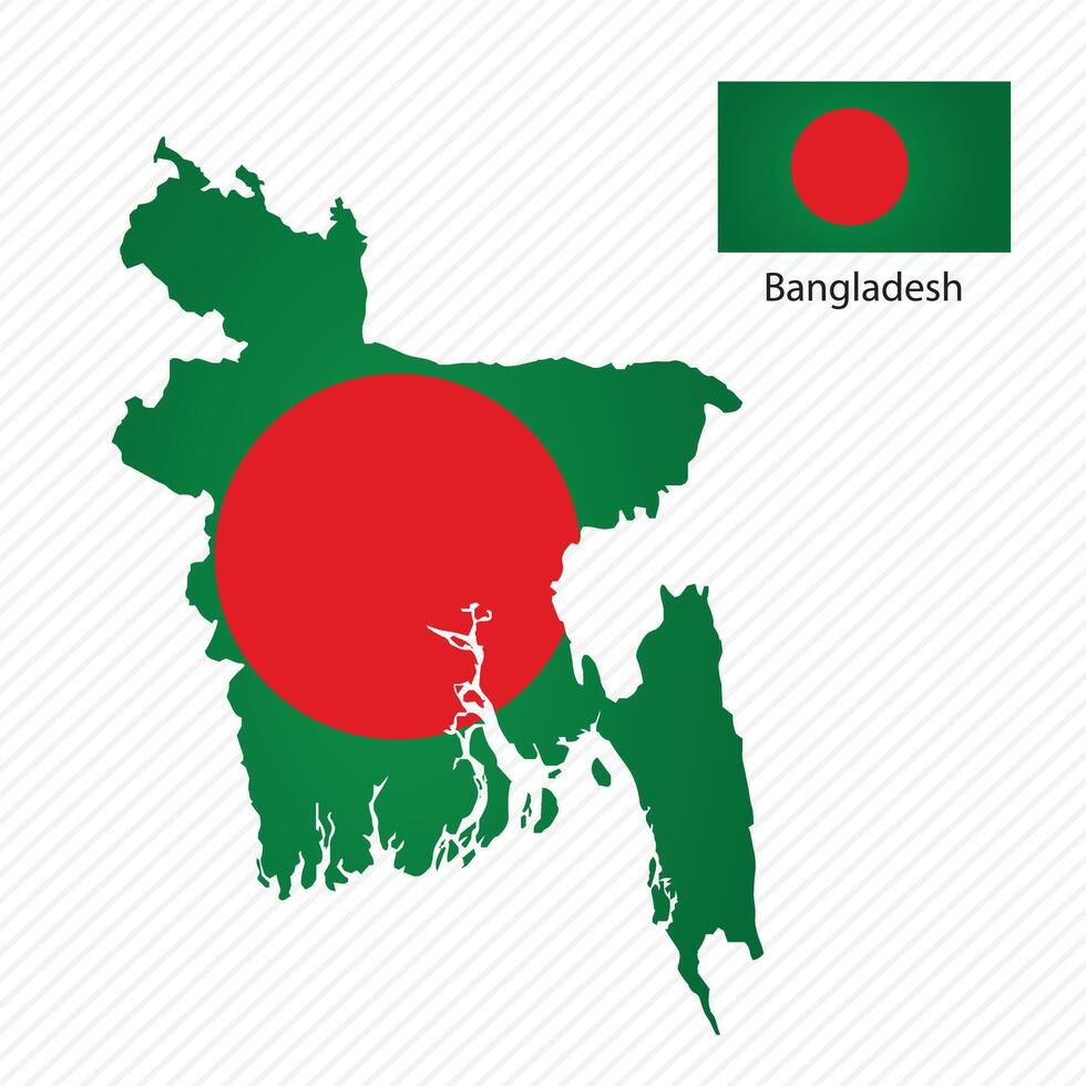 illustration with Bangladesh national flag with shape of Bangladesh map. Volume shadow on the map vector