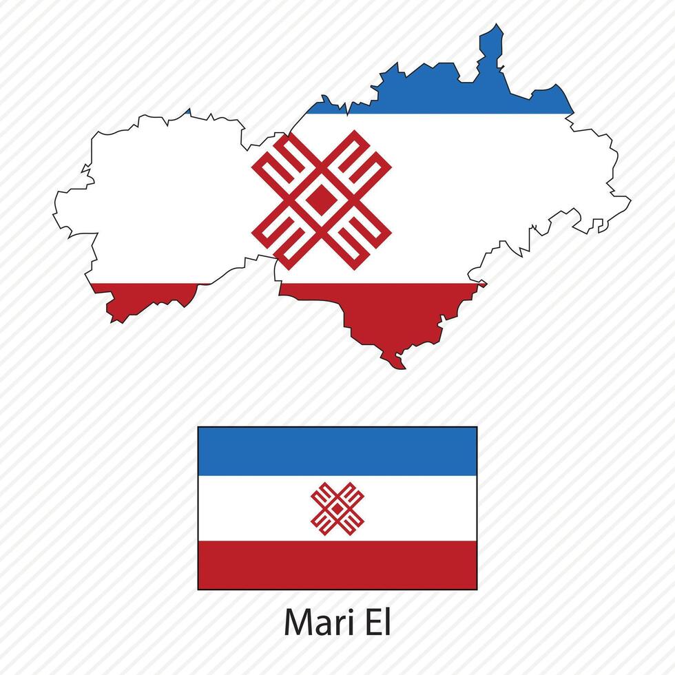 illustration with Mari EI national flag with shape of Mari EI map. Volume shadow on the map vector