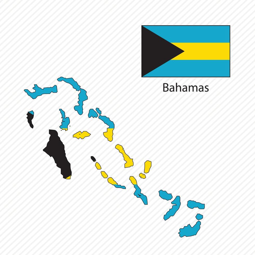 illustration with Bahamas national flag with shape of Bahamas map. Volume shadow on the map vector