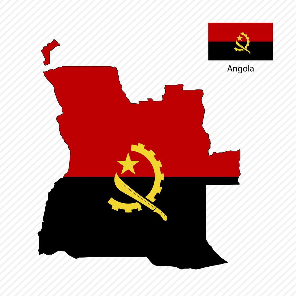 illustration with Angola national flag with shape of Angola map. Volume shadow on the map vector