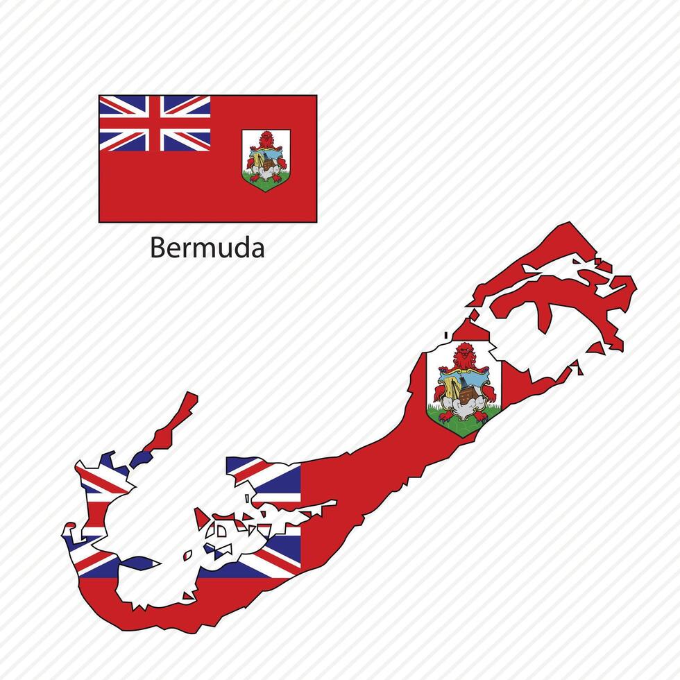 illustration with Bermuda national flag with shape of Bermuda map . Volume shadow on the map. vector