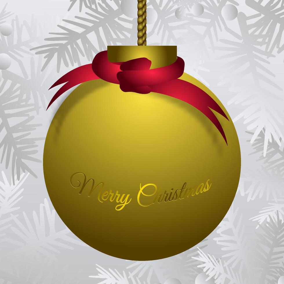 Merry Christmas greeting card with gold ball Background vector