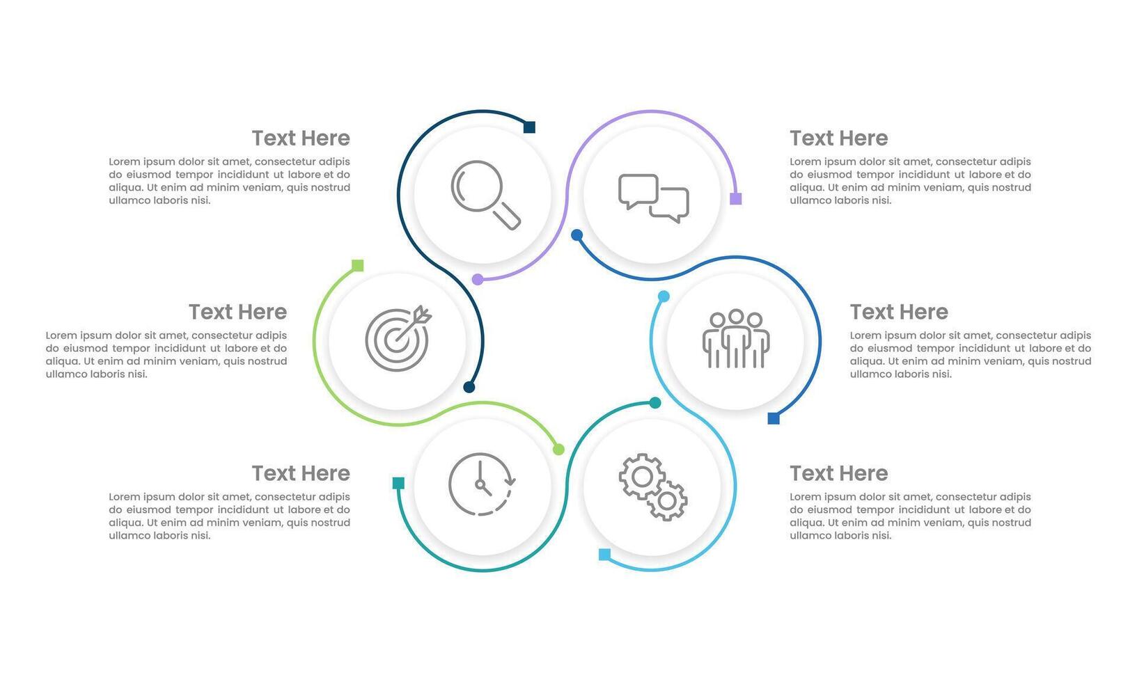 Infographic Workflow 6 Processes to Business Success. Presentation, Framework, Strategy, Management and Development. vector