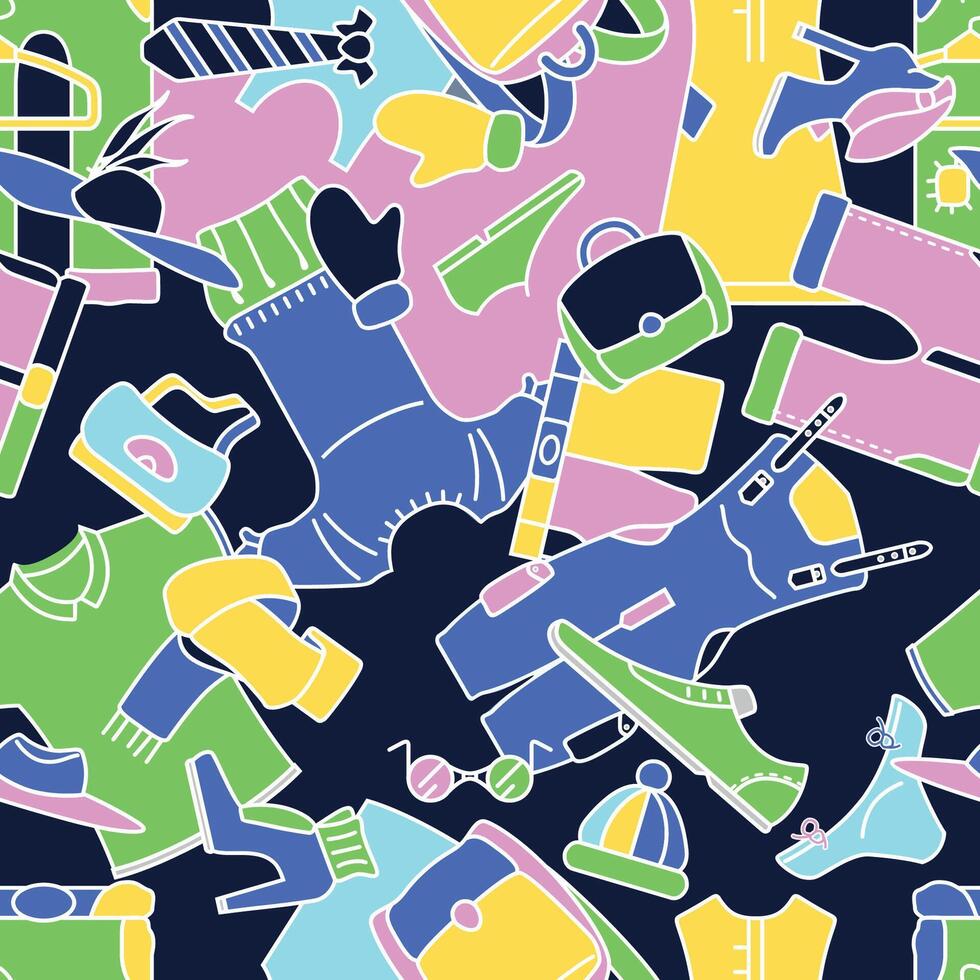 Pattern of different clothes, seamless background, fashion vector