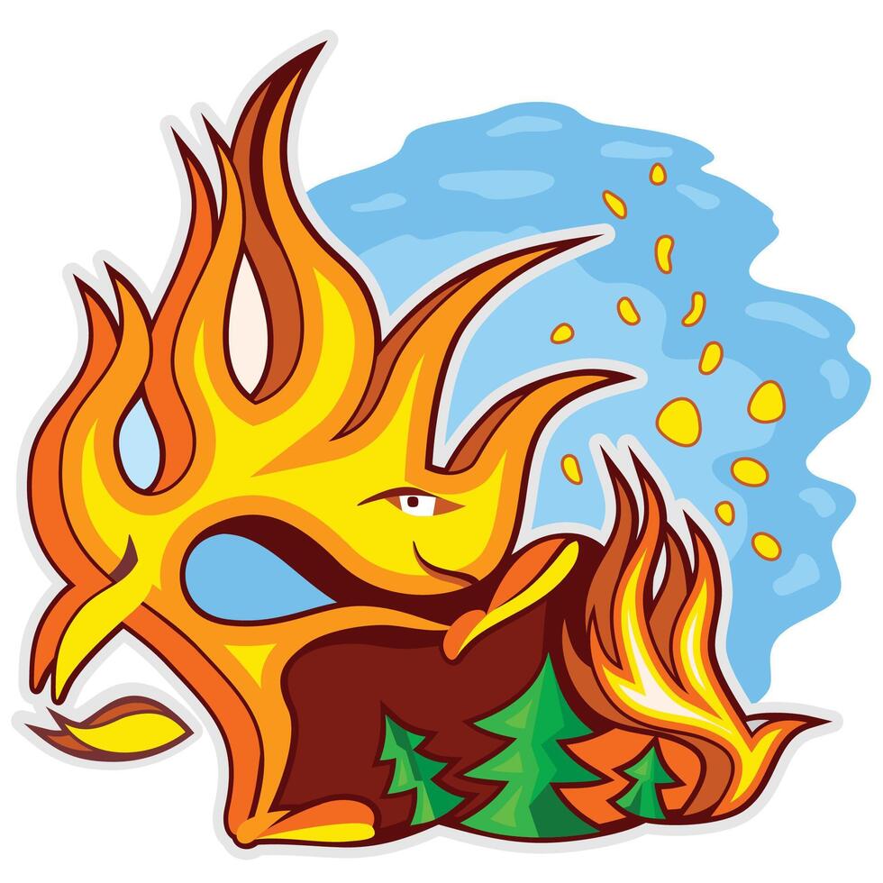 Trees is on fire. Environmental poster. Take care of the forest. Protecting the world. Cartoon illustration vector