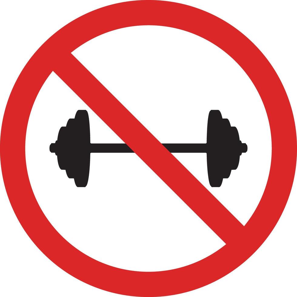 No barbell sign . Forbidden barbell sign . Prohibited weightlifting symbol . No weightlifting sign . illustration vector