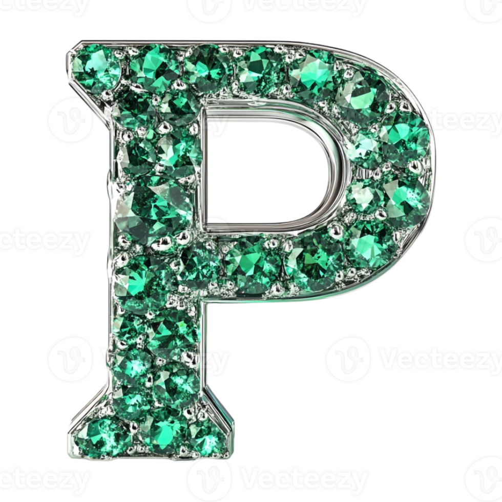 Emerald green letter p brooch png