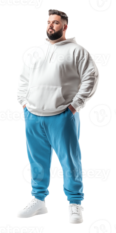 A man in a white hoodie and blue sweatpants png