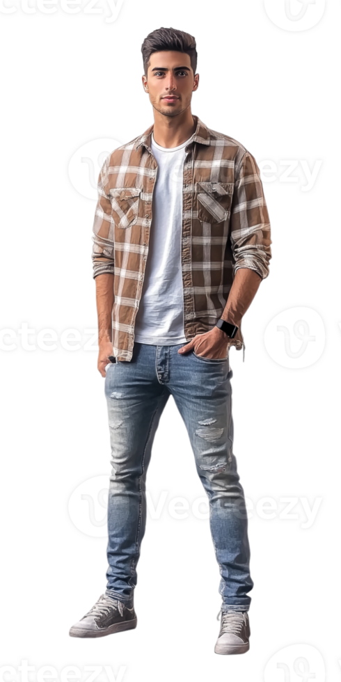 uma homem dentro uma xadrez camisa e jeans png