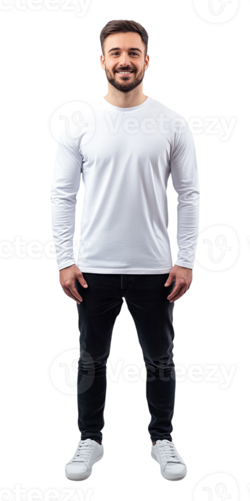 Man in white long sleeve t-shirt standing png