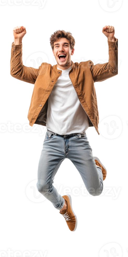 A man in jeans and a jacket is jumping png