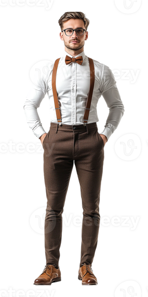 A man in a bow tie and suspenders png