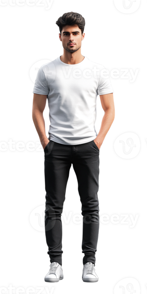 A man in a white t - shirt and black pants png