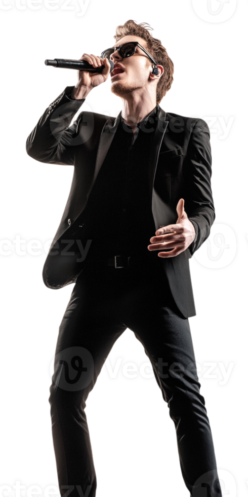 A man in a suit and sunglasses is singing png