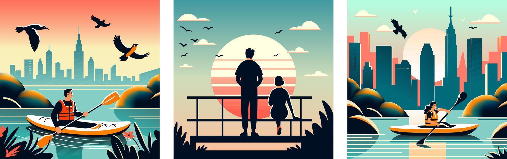Romantic Sunset City View Illustration vector