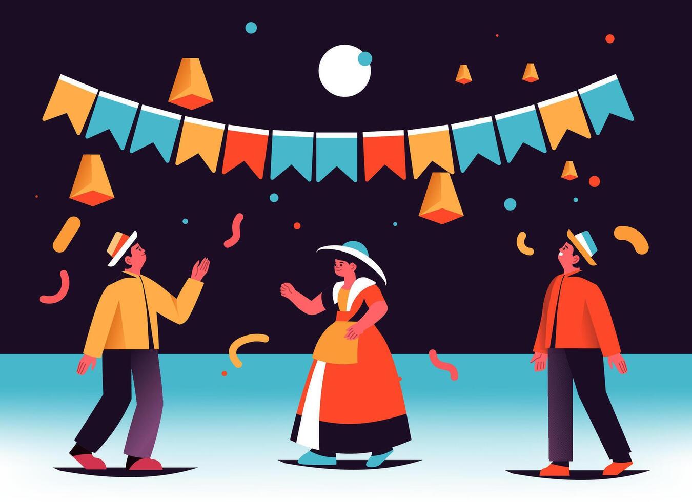 Celebratory Night Dance Under Pennants vector