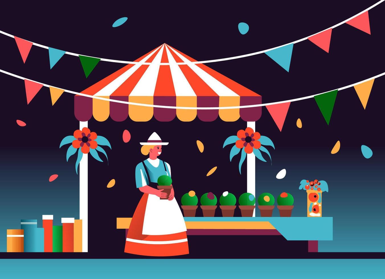 Fairground Stall with Festive Ambiance vector