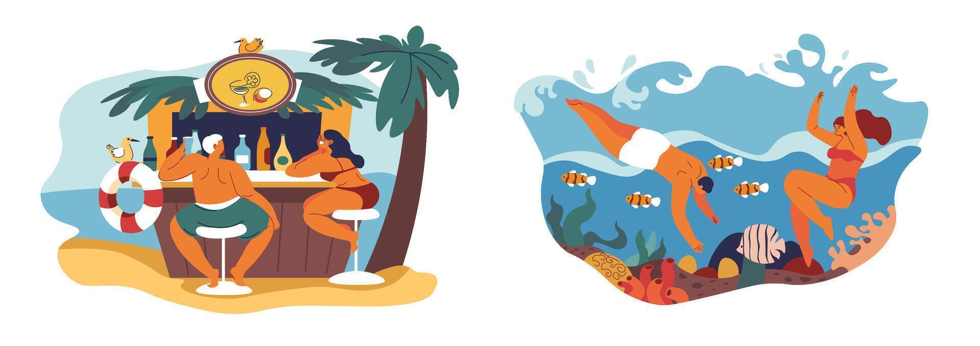 Tropical Beach Bar and Diving Fun vector