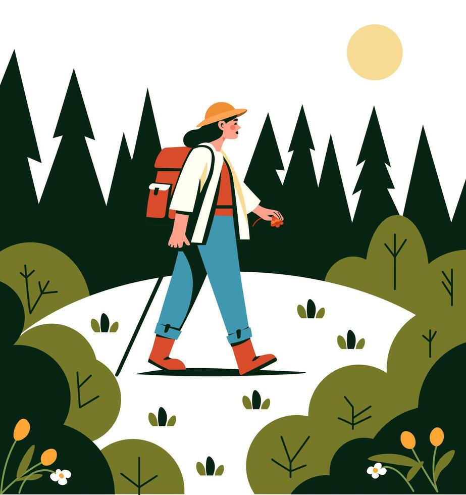 Adventure Hiker in Forest Scenery vector