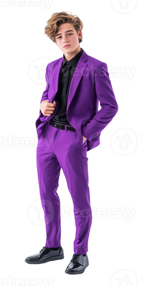 A man in a purple suit posing for the camera png