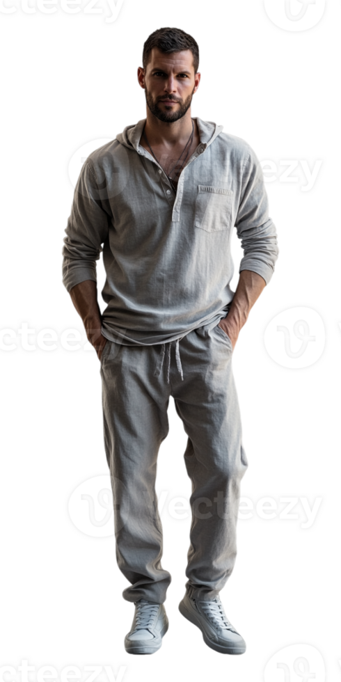 A man in a grey sweatshirt and pants png