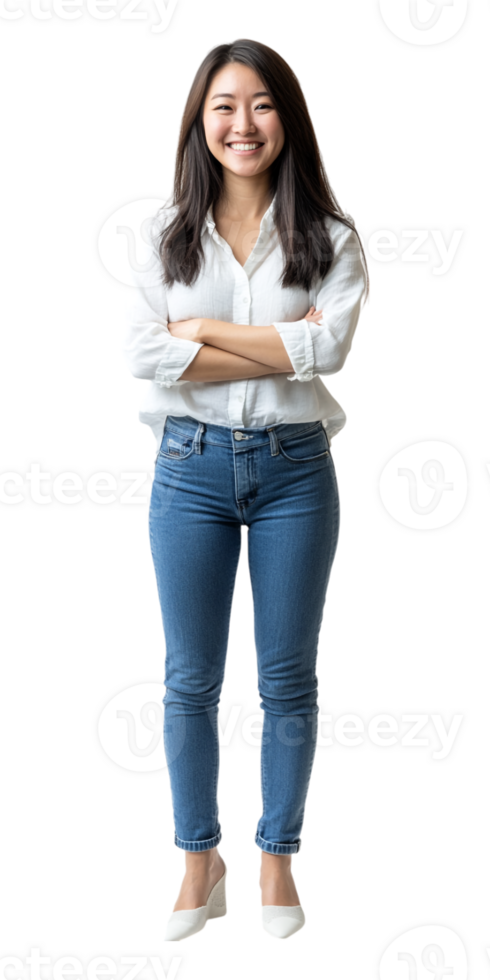 A woman in jeans and a white shirt png