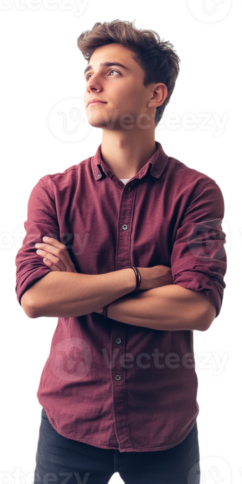 A young man in a red shirt and black jeans png