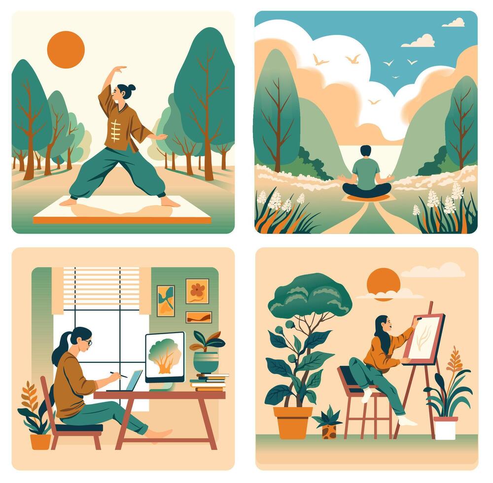 Wellness Activities and Home Hobbies vector