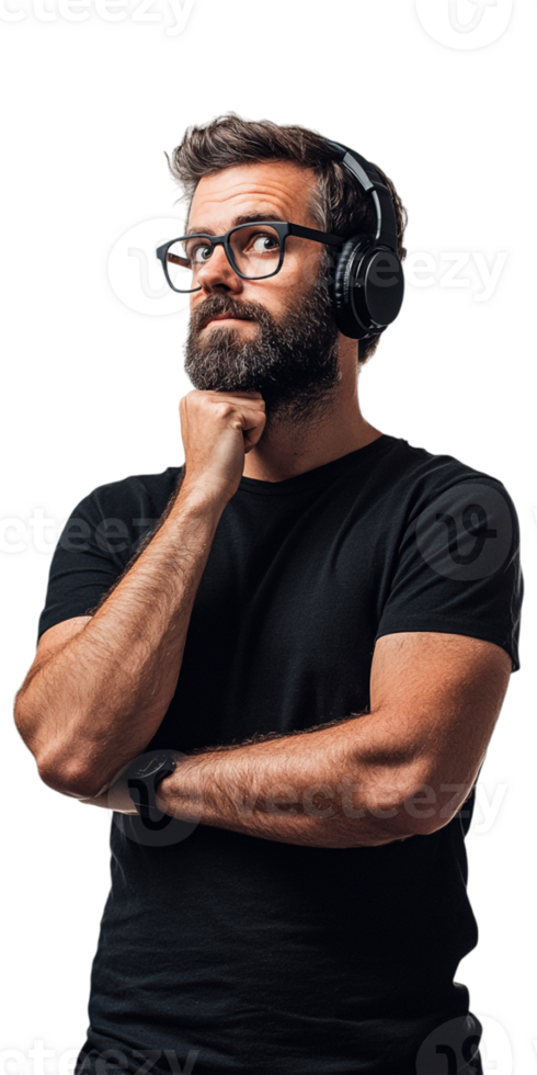 A man with glasses and a beard wearing headphones png