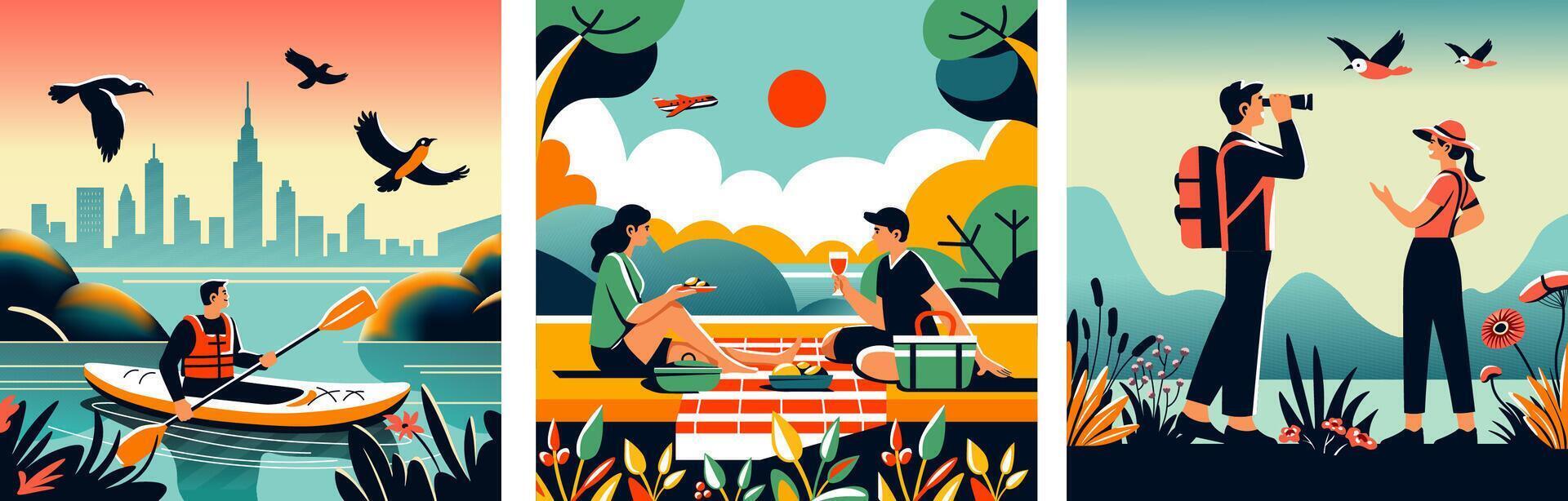 City Picnic and Birdwatching Fun vector