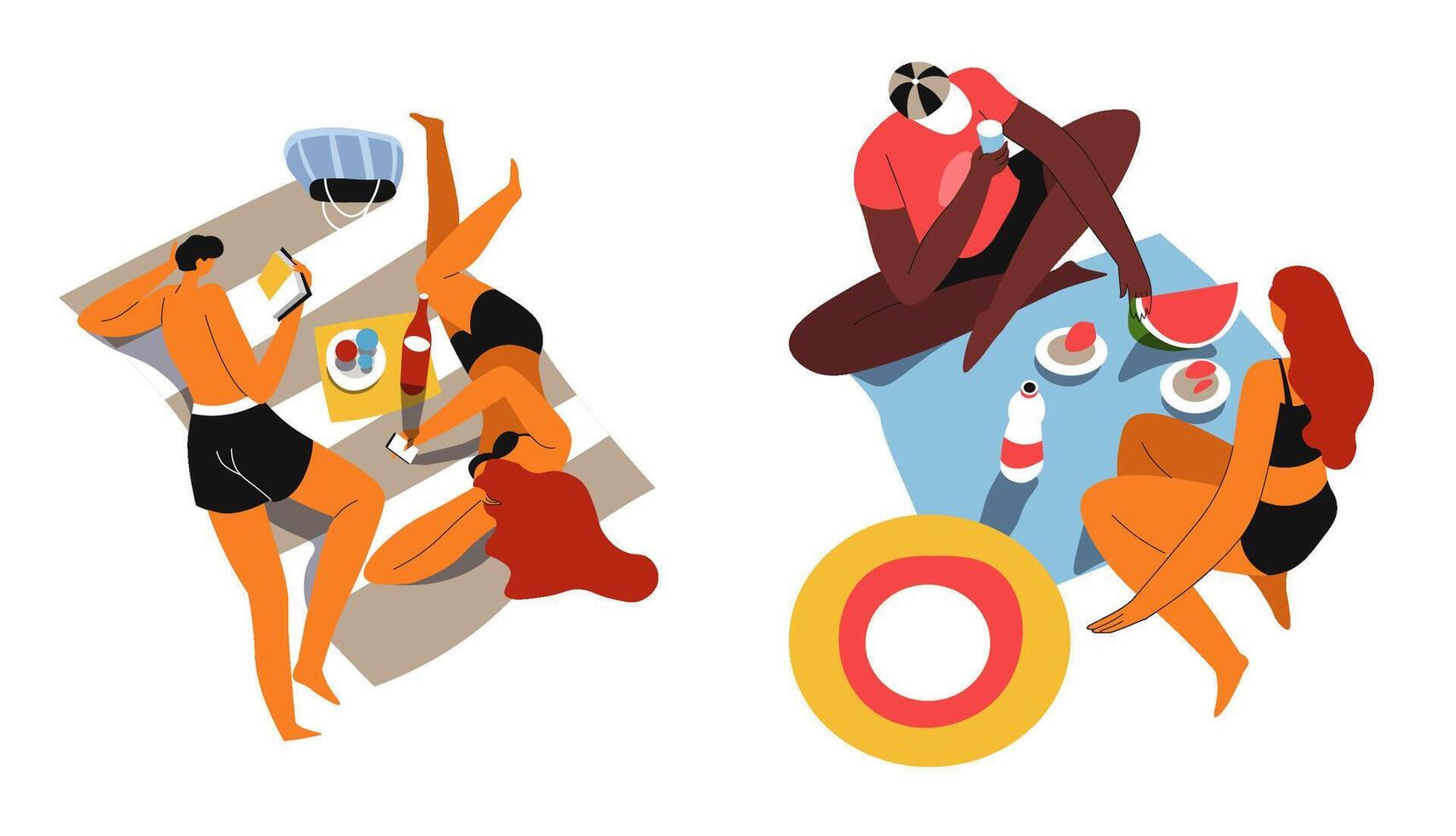 Friends Sharing Meal at Beach Picnic vector