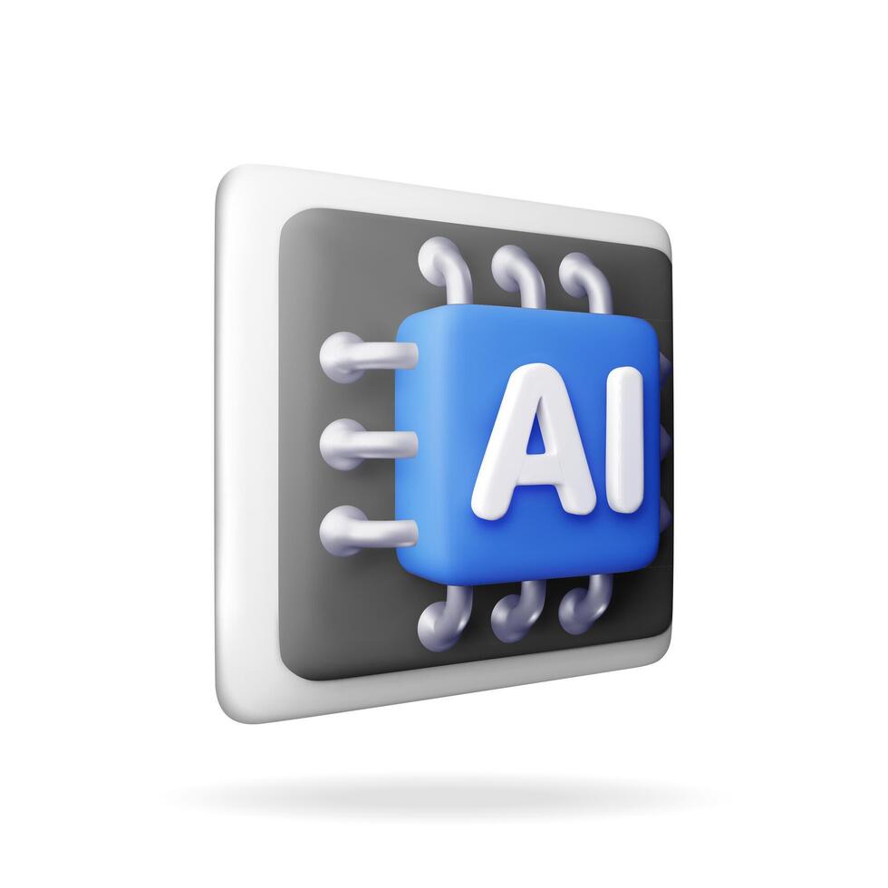 3d AI Chip isolated on white. Render artificial intelligence chipset set icon. AI processor in business, science and work. Computer semiconductor part. vector