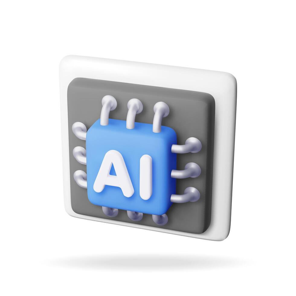 3d AI Chip isolated on white. Render artificial intelligence chipset set icon. AI processor in business, science and work. Computer semiconductor part. Technology and engineering vector